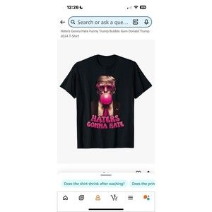 Haters Gonna Hate Funny Trump Bubble Gum Donald Trump 2024 T-Shirt Small NWT New